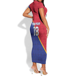 Custom Afro Haiti Football Short Sleeve Bodycon Dress Les Grenadiers - African Pride