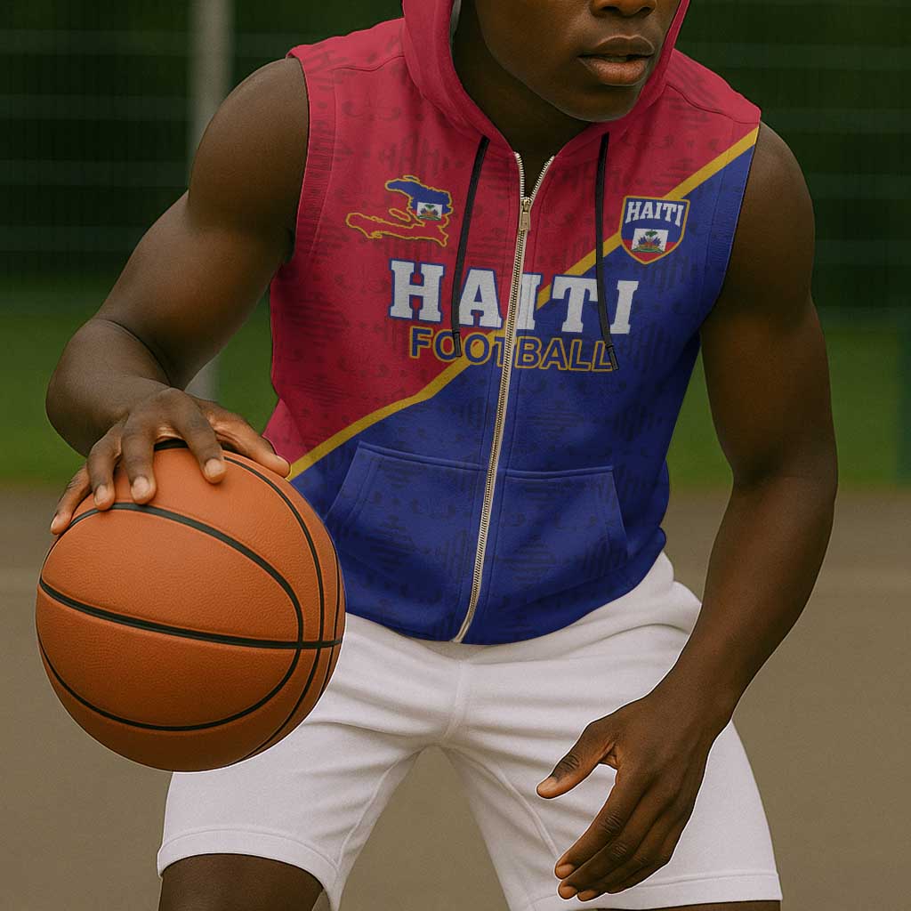 Custom Afro Haiti Football Sleeveless Zip Hoodie Les Grenadiers - African Pride