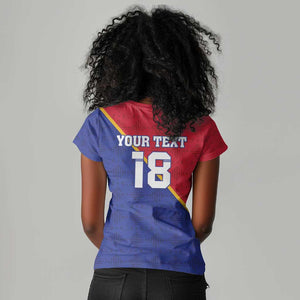Custom Afro Haiti Football Women V-Neck T-Shirt Les Grenadiers - African Pride