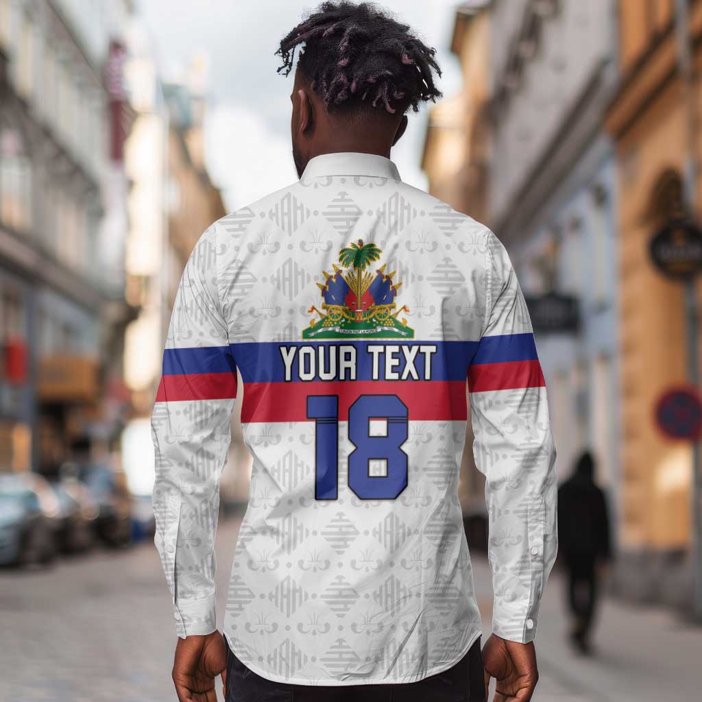 Custom Afro Haiti Football Long Sleeve Button Shirt Ekip Foutbol Ayiti - African Pride