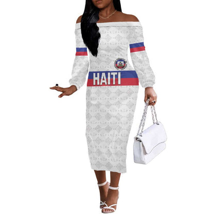 Custom Afro Haiti Football Off The Shoulder Long Sleeve Dress Ekip Foutbol Ayiti - African Pride