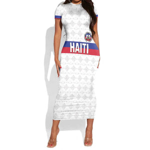 Custom Afro Haiti Football Short Sleeve Bodycon Dress Ekip Foutbol Ayiti - African Pride