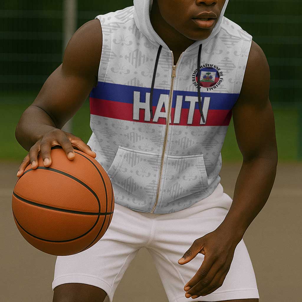 Custom Afro Haiti Football Sleeveless Zip Hoodie Ekip Foutbol Ayiti - African Pride