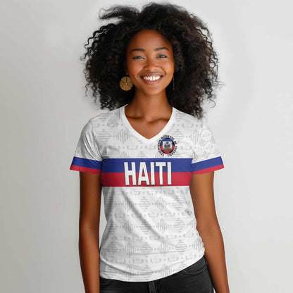 Custom Afro Haiti Football Women V-Neck T-Shirt Ekip Foutbol Ayiti - African Pride