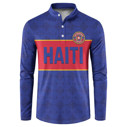 Custom Afro Haiti Football Button Sweatshirt Le Rouge et Bleu Sporty Style
