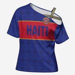 Custom Afro Haiti Football Cross Shoulder Shirt Le Rouge et Bleu Sporty Style