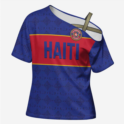 Custom Afro Haiti Football Cross Shoulder Shirt Le Rouge et Bleu Sporty Style