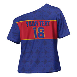 Custom Afro Haiti Football Cross Shoulder Shirt Le Rouge et Bleu Sporty Style