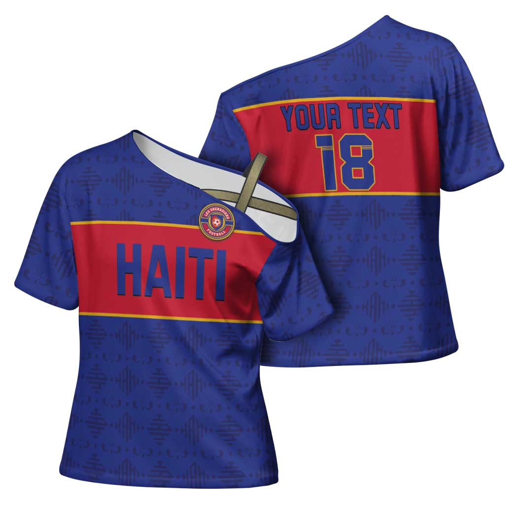 Custom Afro Haiti Football Cross Shoulder Shirt Le Rouge et Bleu Sporty Style