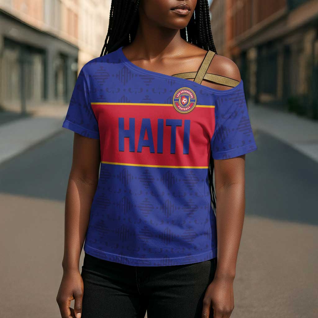 Custom Afro Haiti Football Cross Shoulder Shirt Le Rouge et Bleu Sporty Style