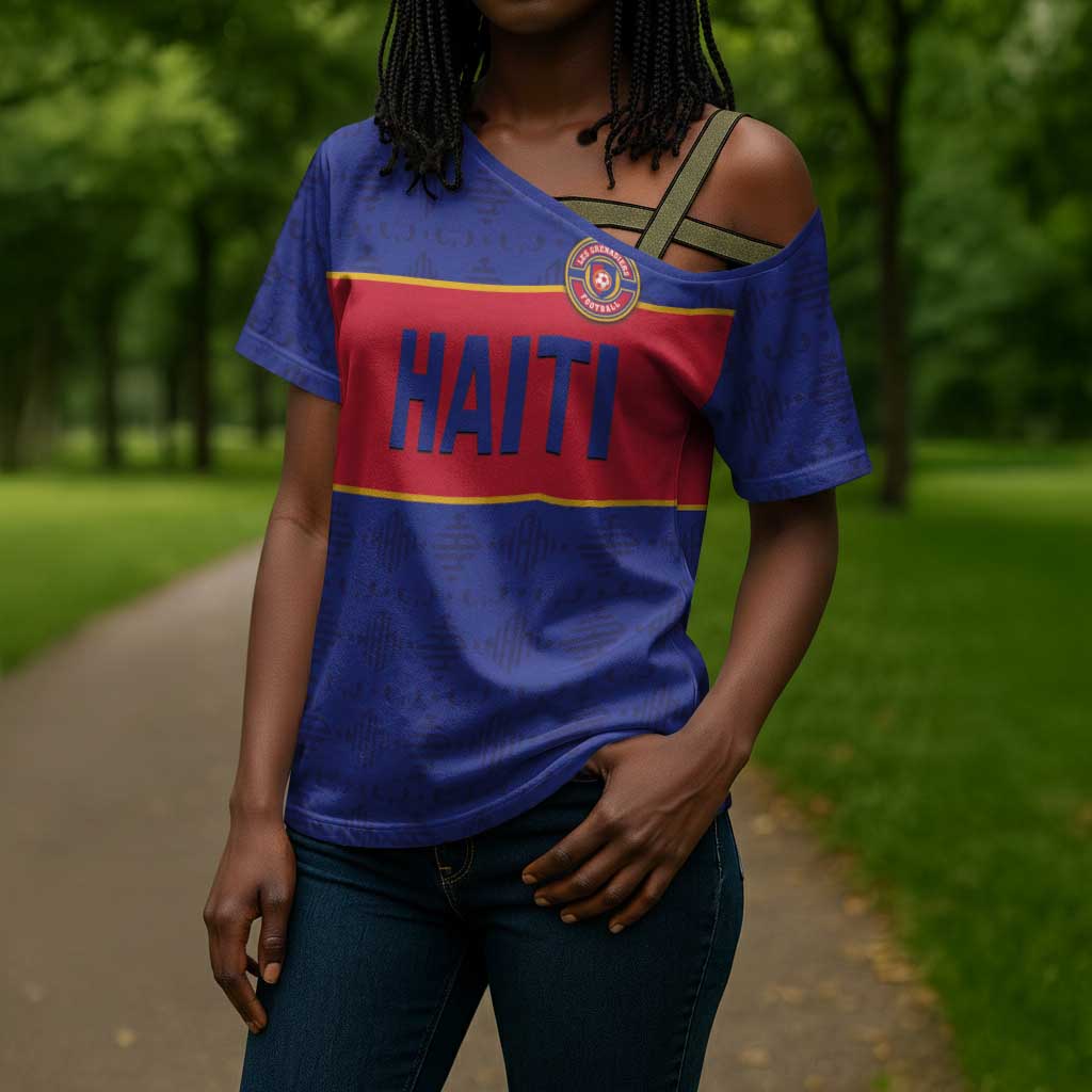 Custom Afro Haiti Football Cross Shoulder Shirt Le Rouge et Bleu Sporty Style