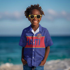 Custom Afro Haiti Football Kid Hawaiian Shirt Le Rouge et Bleu Sporty Style - African Pride