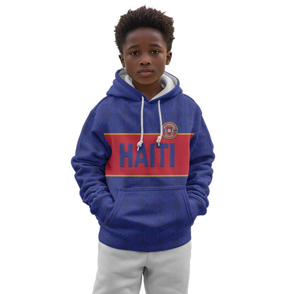 Custom Afro Haiti Football Kid Hoodie Le Rouge et Bleu Sporty Style - African Pride
