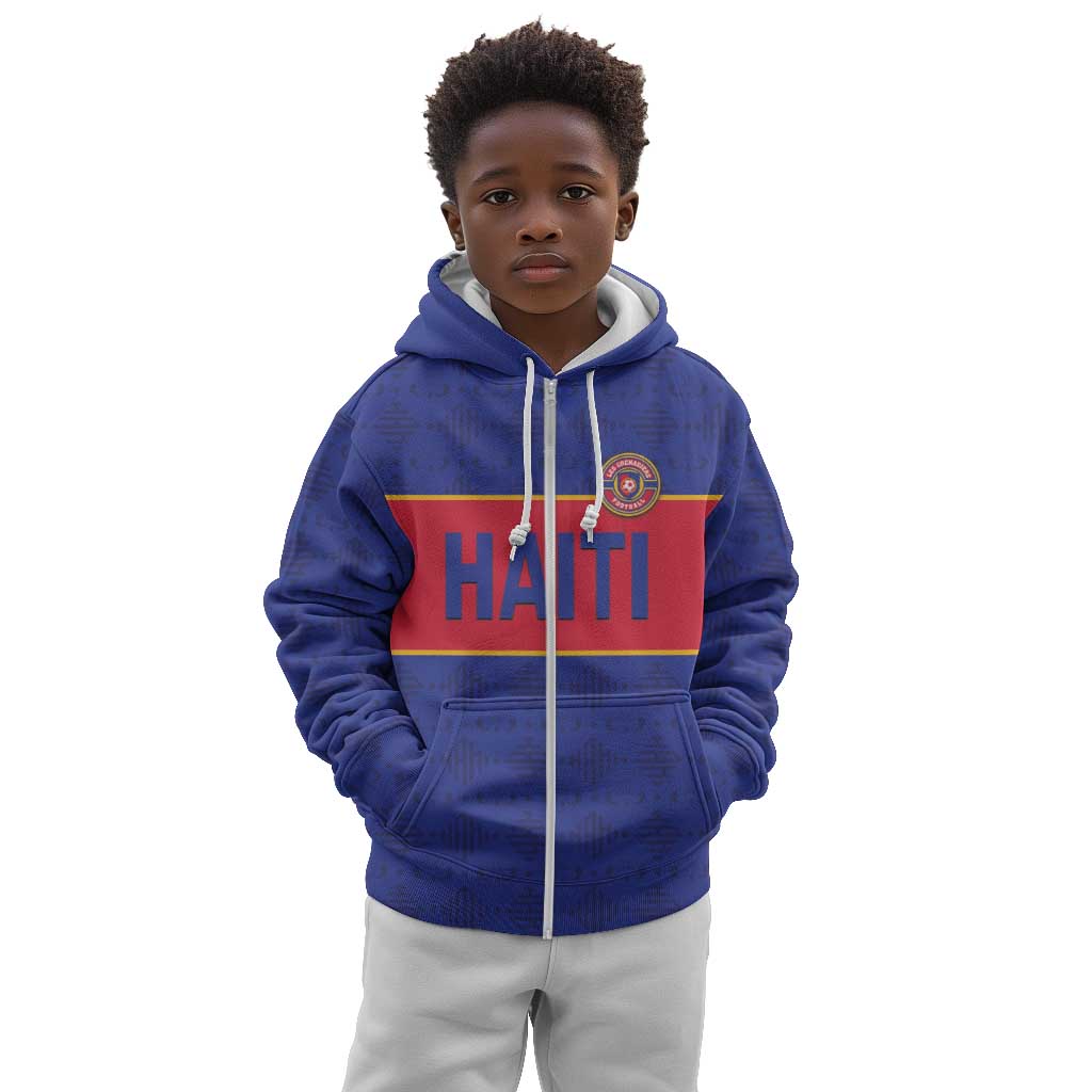 Custom Afro Haiti Football Kid Hoodie Le Rouge et Bleu Sporty Style - African Pride