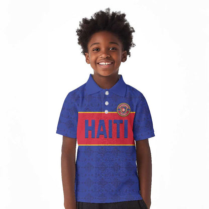 Custom Afro Haiti Football Kid Polo Shirt Le Rouge et Bleu Sporty Style - African Pride