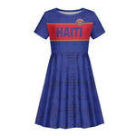 Custom Afro Haiti Football Kid Short Sleeve Dress Le Rouge et Bleu Sporty Style - African Pride