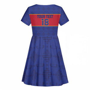 Custom Afro Haiti Football Kid Short Sleeve Dress Le Rouge et Bleu Sporty Style - African Pride
