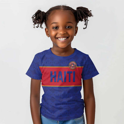 Custom Afro Haiti Football Kid T shirt Le Rouge et Bleu Sporty Style - African Pride