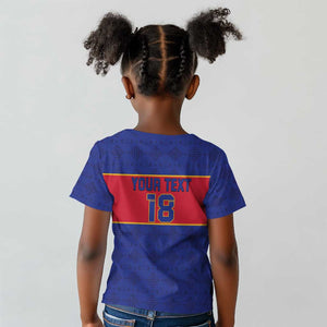 Custom Afro Haiti Football Kid T shirt Le Rouge et Bleu Sporty Style - African Pride