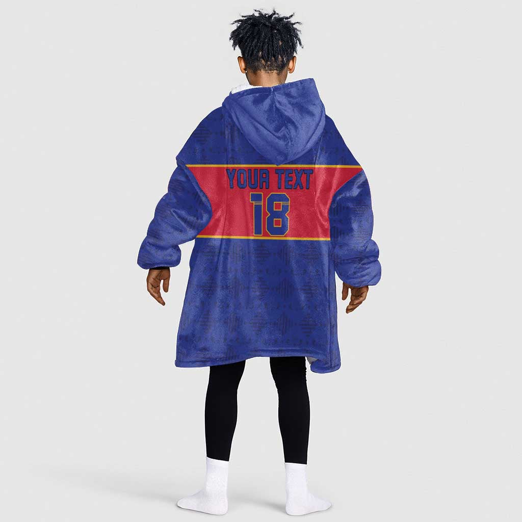 Custom Afro Haiti Football Kid Wearable Blanket Hoodie Le Rouge et Bleu Sporty Style - African Pride