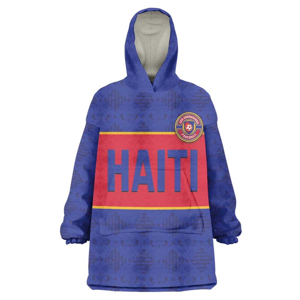 Custom Afro Haiti Football Kid Wearable Blanket Hoodie Le Rouge et Bleu Sporty Style - African Pride