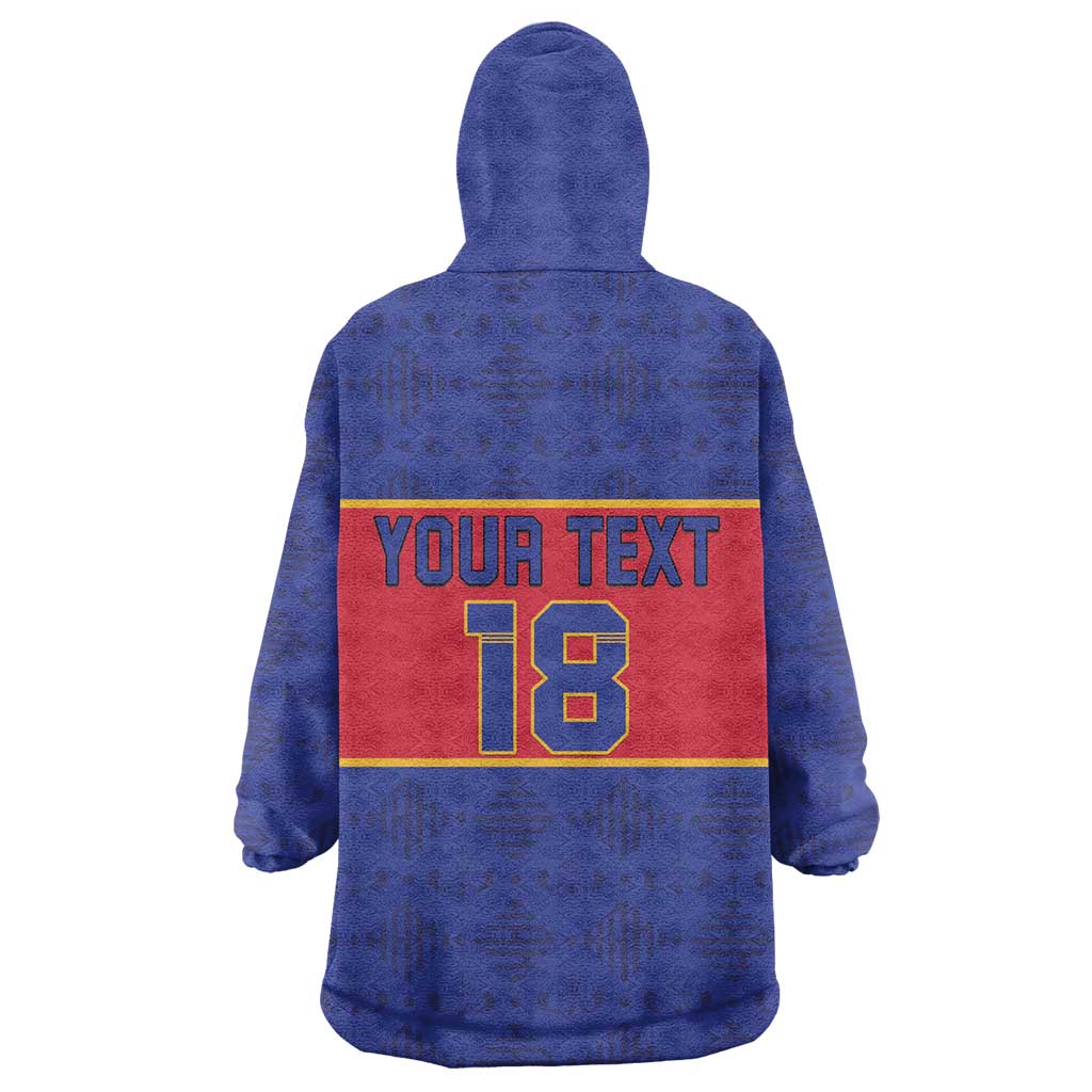 Custom Afro Haiti Football Kid Wearable Blanket Hoodie Le Rouge et Bleu Sporty Style - African Pride