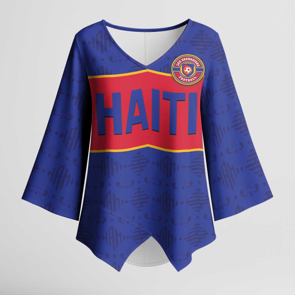 Custom Afro Haiti Football Kimono Sleeve Blouse Le Rouge et Bleu Sporty Style