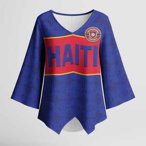 Custom Afro Haiti Football Kimono Sleeve Blouse Le Rouge et Bleu Sporty Style