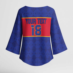 Custom Afro Haiti Football Kimono Sleeve Blouse Le Rouge et Bleu Sporty Style