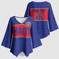 Custom Afro Haiti Football Kimono Sleeve Blouse Le Rouge et Bleu Sporty Style