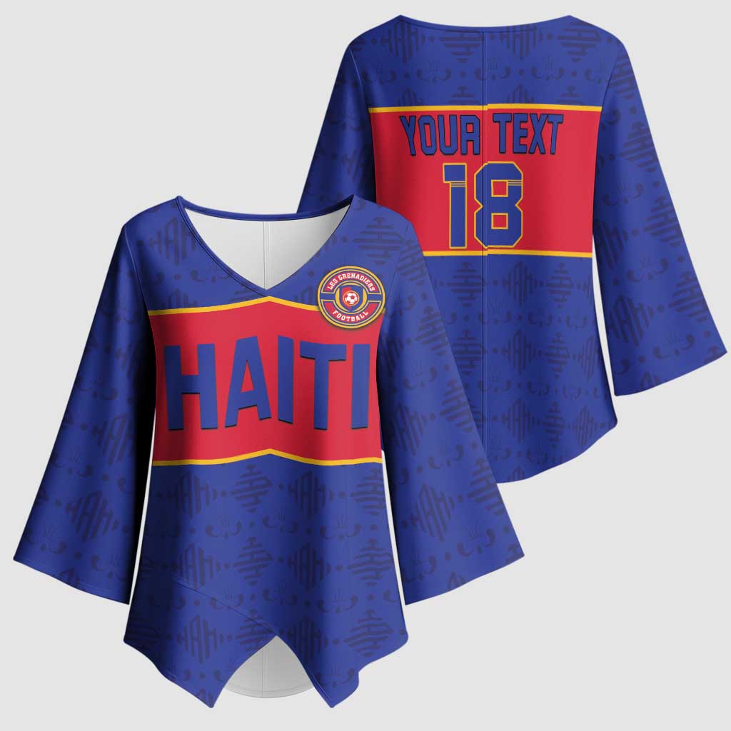 Custom Afro Haiti Football Kimono Sleeve Blouse Le Rouge et Bleu Sporty Style