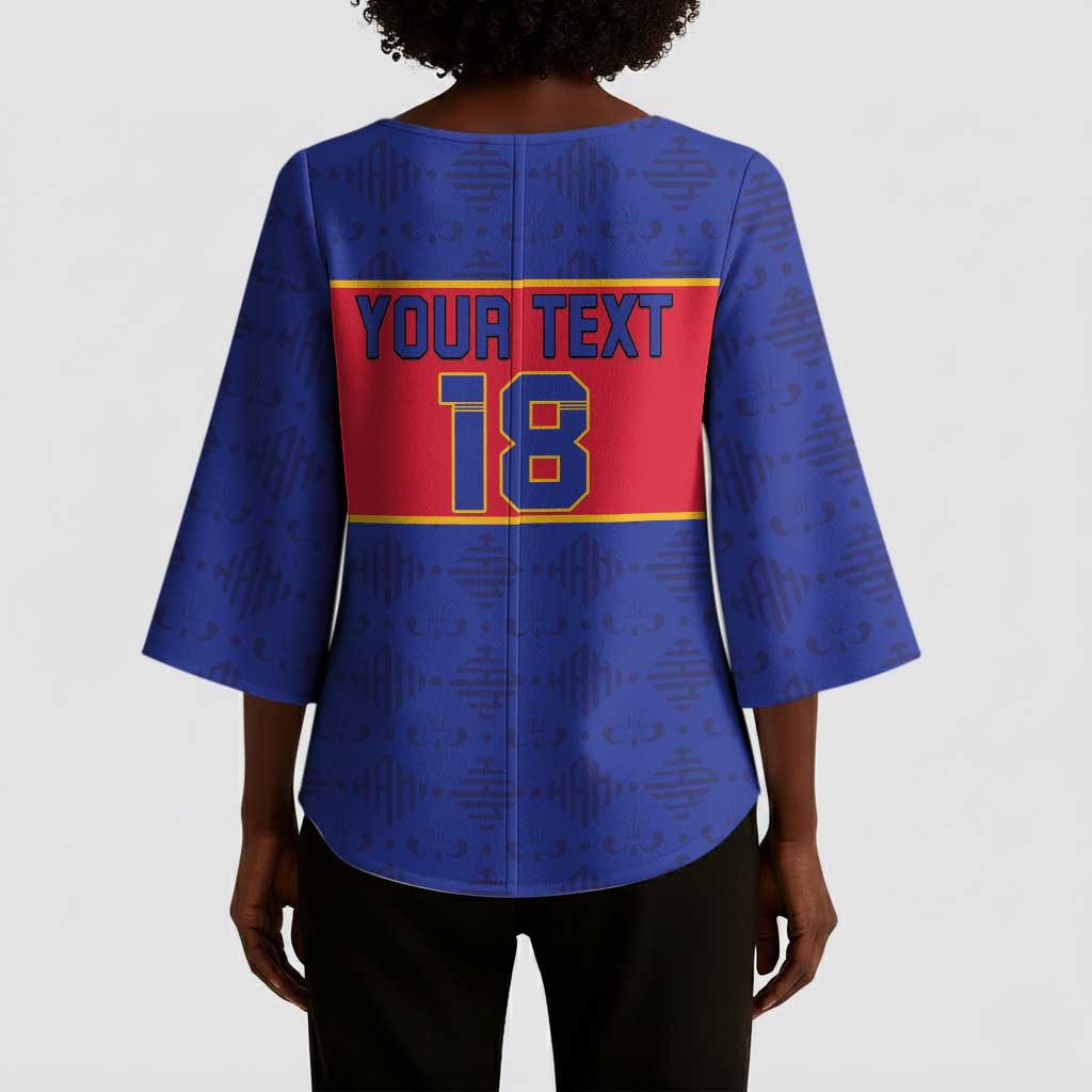 Custom Afro Haiti Football Kimono Sleeve Blouse Le Rouge et Bleu Sporty Style