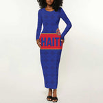 Custom Afro Haiti Football Long Sleeve Bodycon Dress Le Rouge et Bleu Sporty Style - African Pride