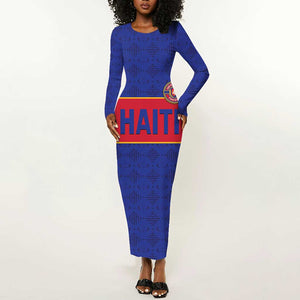 Custom Afro Haiti Football Long Sleeve Bodycon Dress Le Rouge et Bleu Sporty Style - African Pride