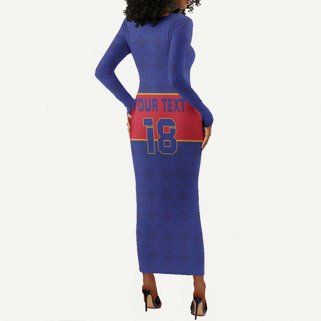 Custom Afro Haiti Football Long Sleeve Bodycon Dress Le Rouge et Bleu Sporty Style - African Pride