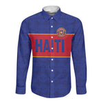 Custom Afro Haiti Football Long Sleeve Button Shirt Le Rouge et Bleu Sporty Style - African Pride