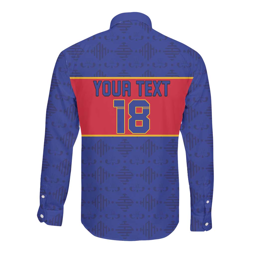 Custom Afro Haiti Football Long Sleeve Button Shirt Le Rouge et Bleu Sporty Style - African Pride