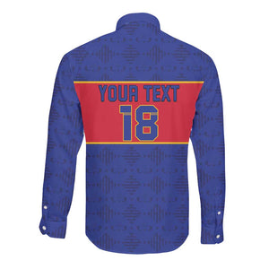 Custom Afro Haiti Football Long Sleeve Button Shirt Le Rouge et Bleu Sporty Style - African Pride