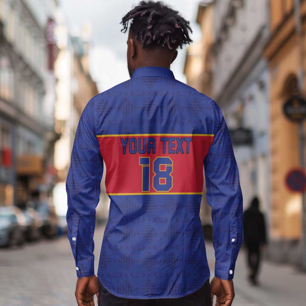 Custom Afro Haiti Football Long Sleeve Button Shirt Le Rouge et Bleu Sporty Style - African Pride