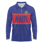 Custom Afro Haiti Football Long Sleeve Polo Shirt Le Rouge et Bleu Sporty Style - African Pride