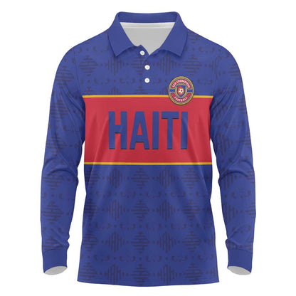 Custom Afro Haiti Football Long Sleeve Polo Shirt Le Rouge et Bleu Sporty Style - African Pride