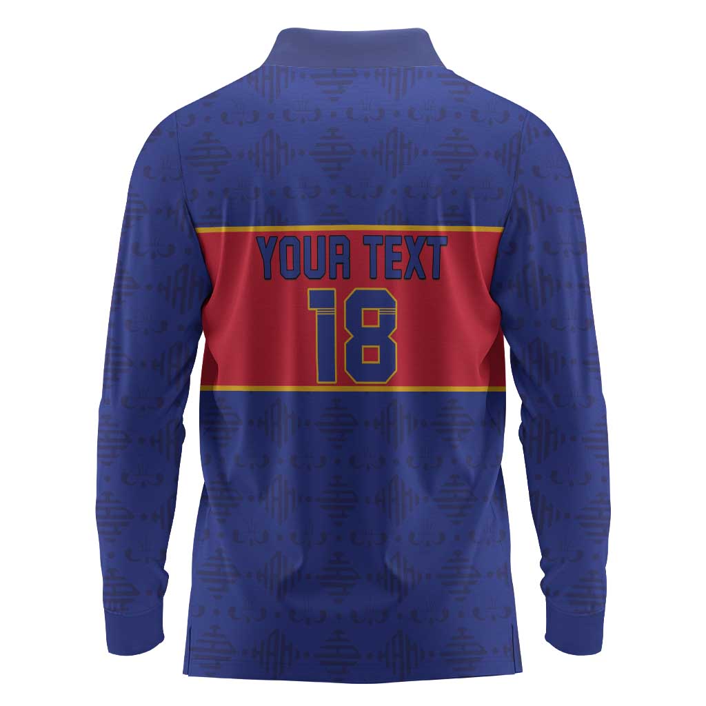 Custom Afro Haiti Football Long Sleeve Polo Shirt Le Rouge et Bleu Sporty Style - African Pride