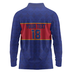 Custom Afro Haiti Football Long Sleeve Polo Shirt Le Rouge et Bleu Sporty Style - African Pride