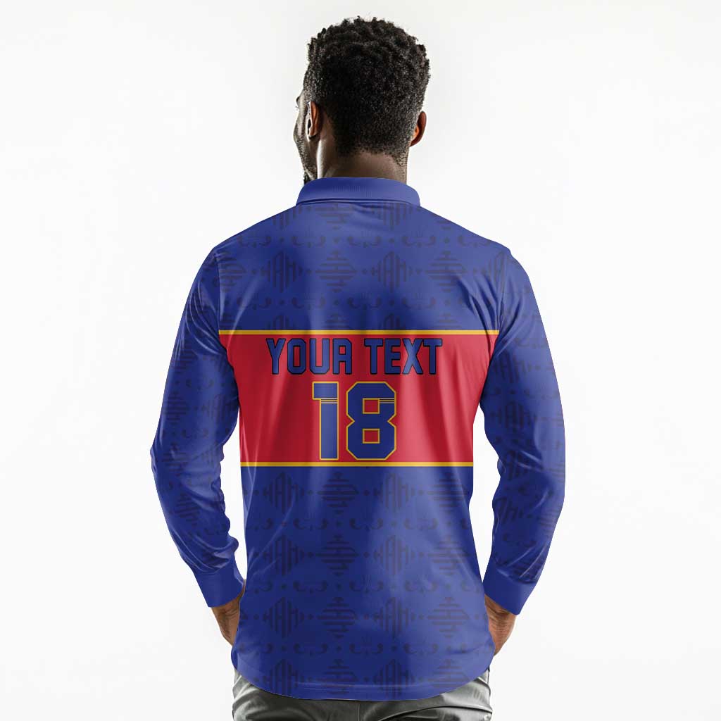 Custom Afro Haiti Football Long Sleeve Polo Shirt Le Rouge et Bleu Sporty Style - African Pride