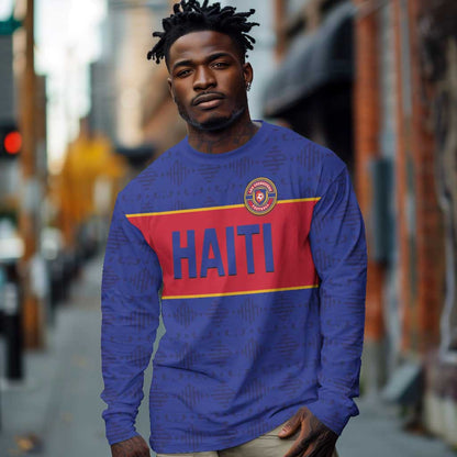 Custom Afro Haiti Football Long Sleeve Shirt Le Rouge et Bleu Sporty Style - African Pride