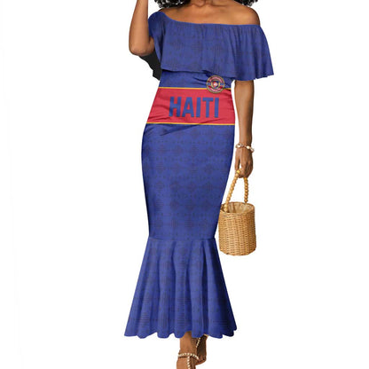 Custom Afro Haiti Football Mermaid Dress Le Rouge et Bleu Sporty Style - African Pride