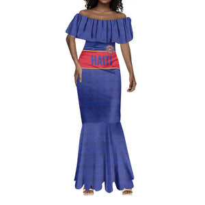 Custom Afro Haiti Football Mermaid Dress Le Rouge et Bleu Sporty Style - African Pride