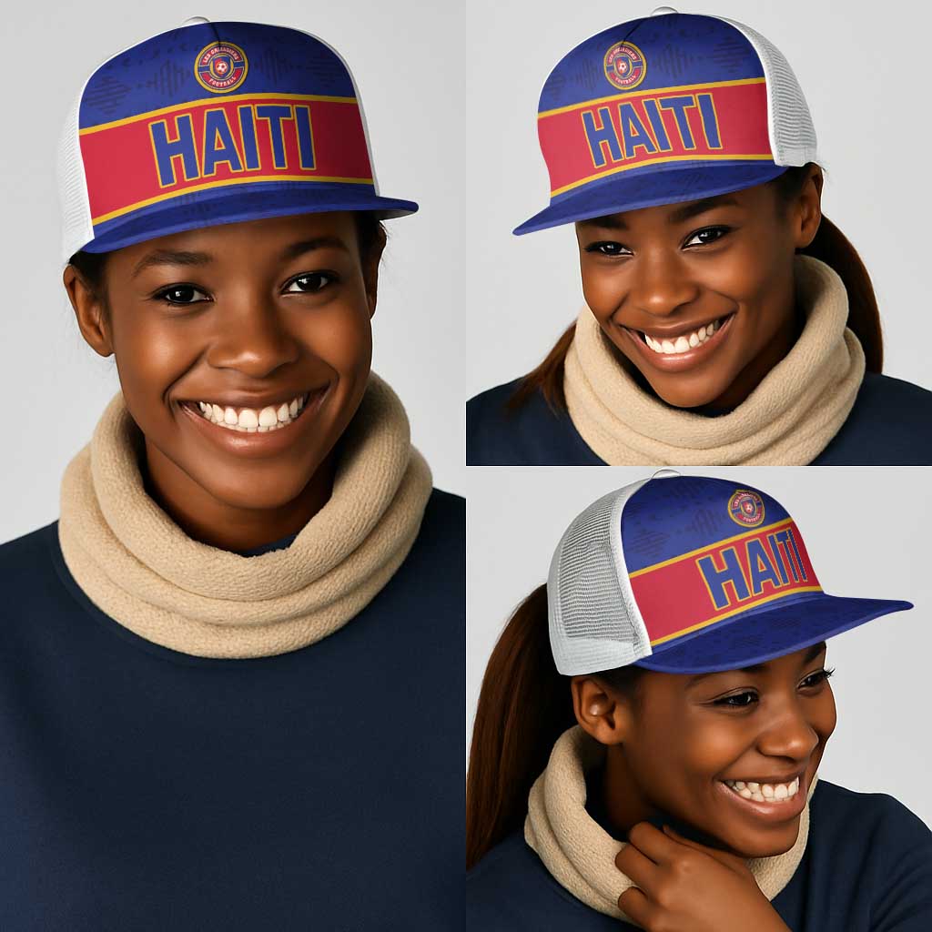 Afro Haiti Football Mesh Trucker Cap Le Rouge et Bleu Sporty Style - African Pride