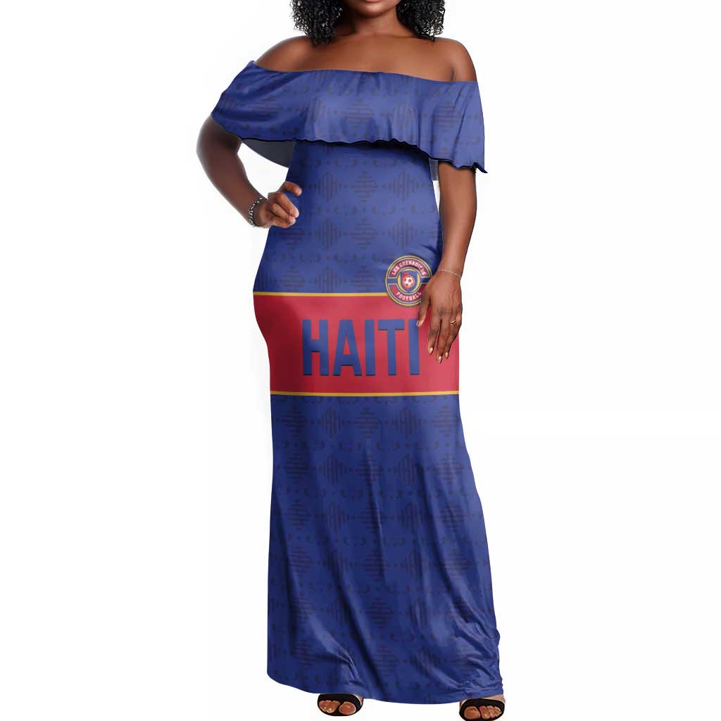 Custom Afro Haiti Football Off Shoulder Maxi Dress Le Rouge et Bleu Sporty Style - African Pride