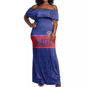 Custom Afro Haiti Football Off Shoulder Maxi Dress Le Rouge et Bleu Sporty Style - African Pride